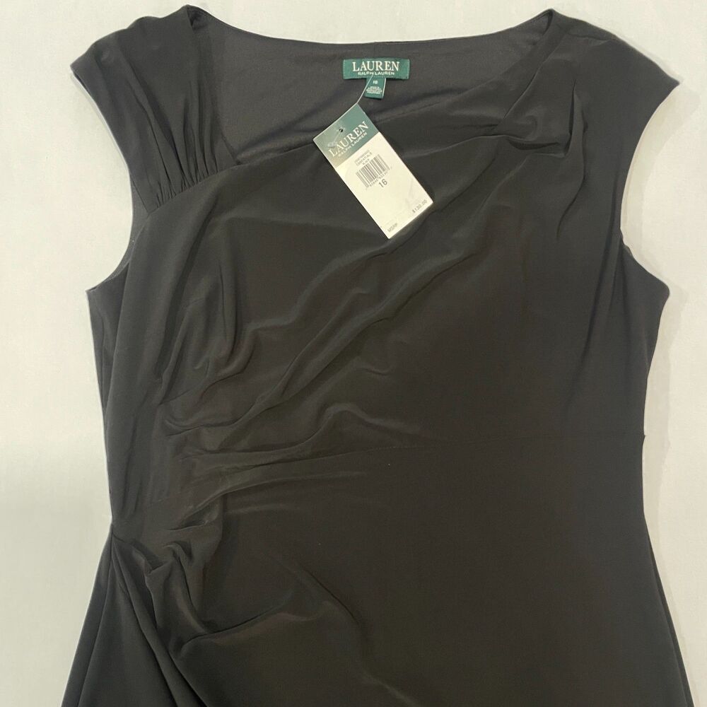 ~ NEW Lauren Ralph Lauren 16 LBD Cocktail Dress Black Asymmetrical LRL Lined